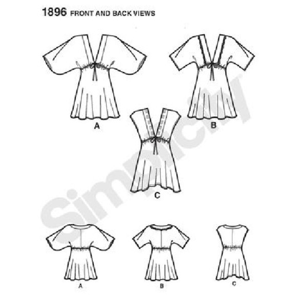 Simplicity 1896 Sewing Pattern - Misses' Pullover Tunic with or without Sleeves - Picture 2 of 3